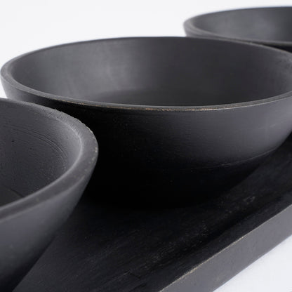 Tomar Bowl On Tray Black 4 Pieces Fsc 100% - L36Xw12Xh5Cm