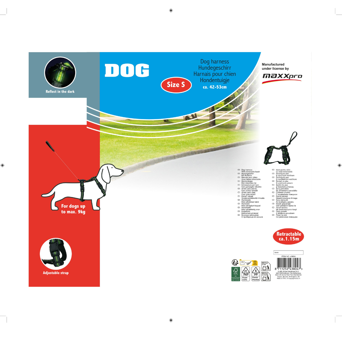 Dog Harness With Retractable Leash Size S