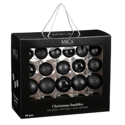 Christmas Baubles Set - 42 Pieces - Ø7 Cm - Black