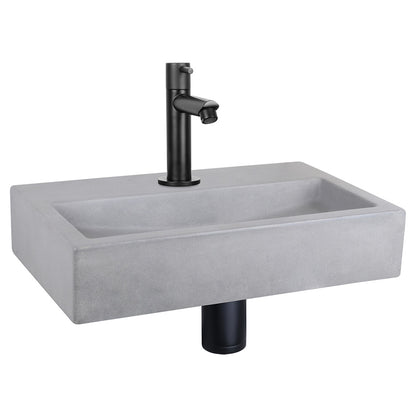 Flat Fonteinset - Beton Lichtgrijs - Kraan Recht Mat Zwart - 38 X 24 X 8 Cm