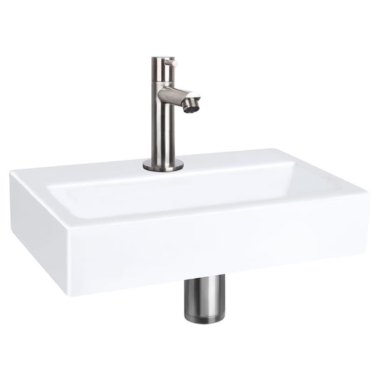 Flat Fonteinset - Keramiek - Kraan Recht Mat Chroom - 38 X 24 X 7 Cm