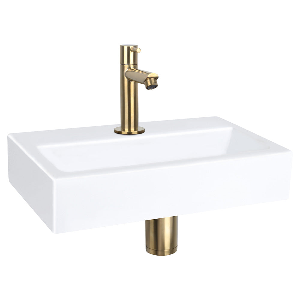 Flat Fonteinset - Keramiek - Kraan Recht Mat Goud - 38 X 24 X 7 Cm