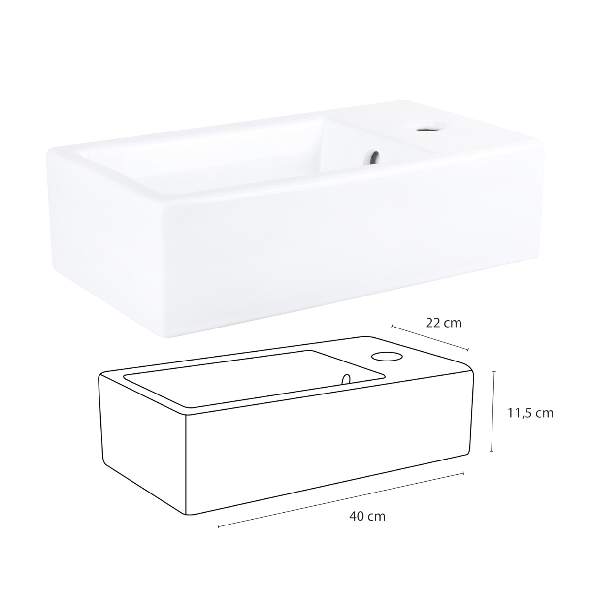 Force Fonteinset - Keramiek - Kraan Recht Mat Zwart - 40 X 22 X 11.5 Cm