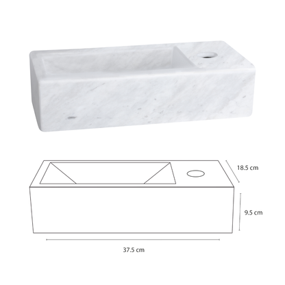 Helios Fonteinset - Marmer - Kraan Recht Mat Zwart - 37.5 X 18.5 X 9.5 Cm