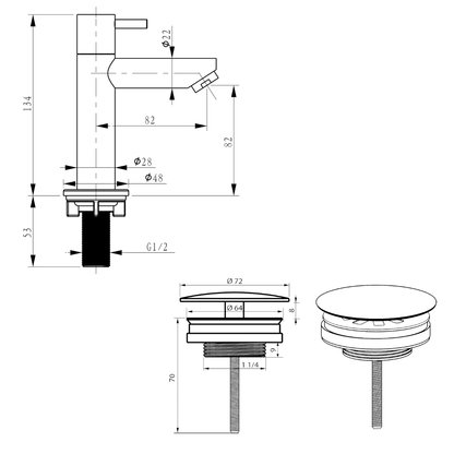 Helios Fonteinset - Keramiek Wit - Koudwaterkraan Recht Mat Goud - Kraan Rechts - Always Open Afvoerplug - 37.5 X 18.5 X 9 Cm