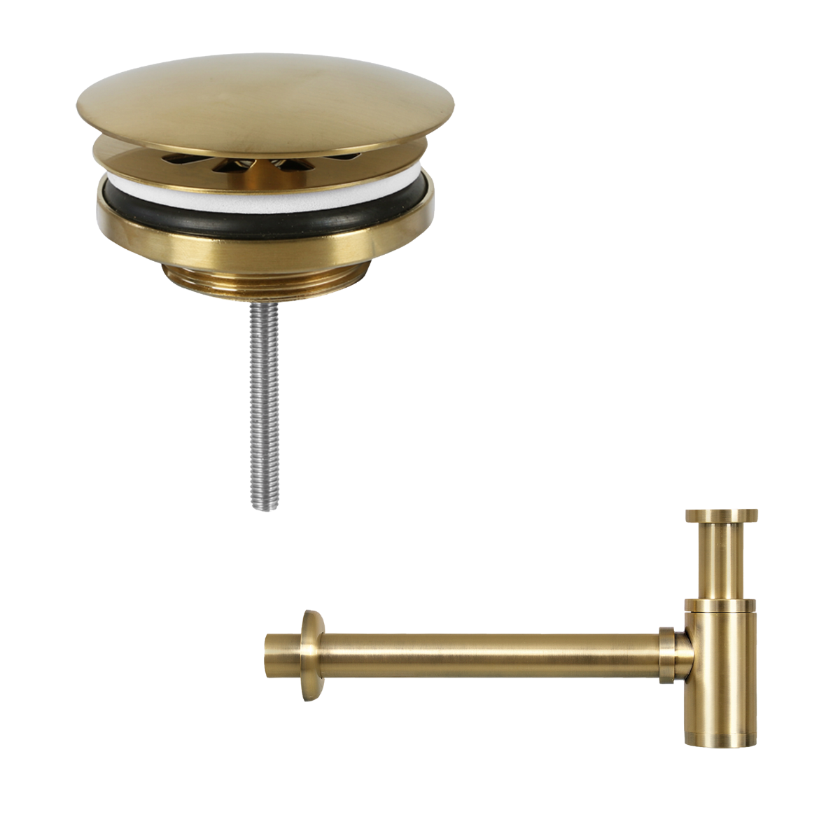 Helios Fonteinset - Keramiek Wit - Koudwaterkraan Recht Mat Goud - Kraan Links - Always Open Afvoerplug - 37.5 X 18.5 X 9 Cm