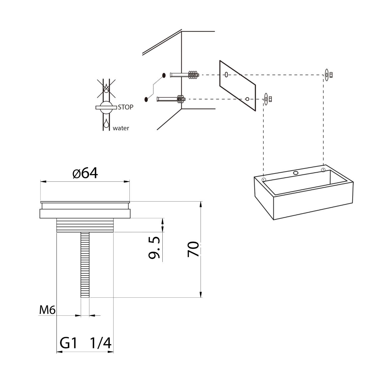 Flat Fonteinset - Keramiek - Kraan Recht Mat Chroom - 38 X 24 X 7 Cm