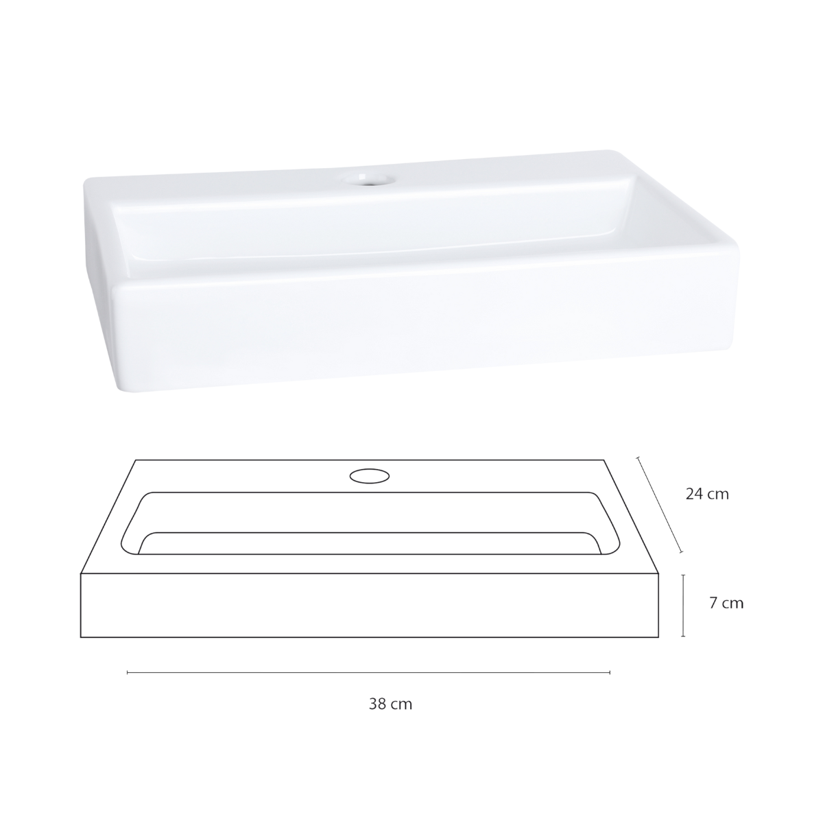 Flat Fonteinset - Keramiek - Kraan Recht Mat Chroom - 38 X 24 X 7 Cm