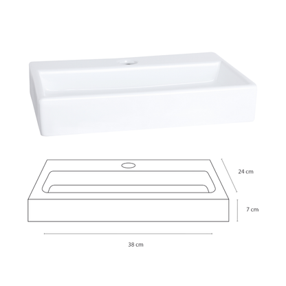 Flat Fonteinset - Keramiek - Kraan Recht Mat Chroom - 38 X 24 X 7 Cm