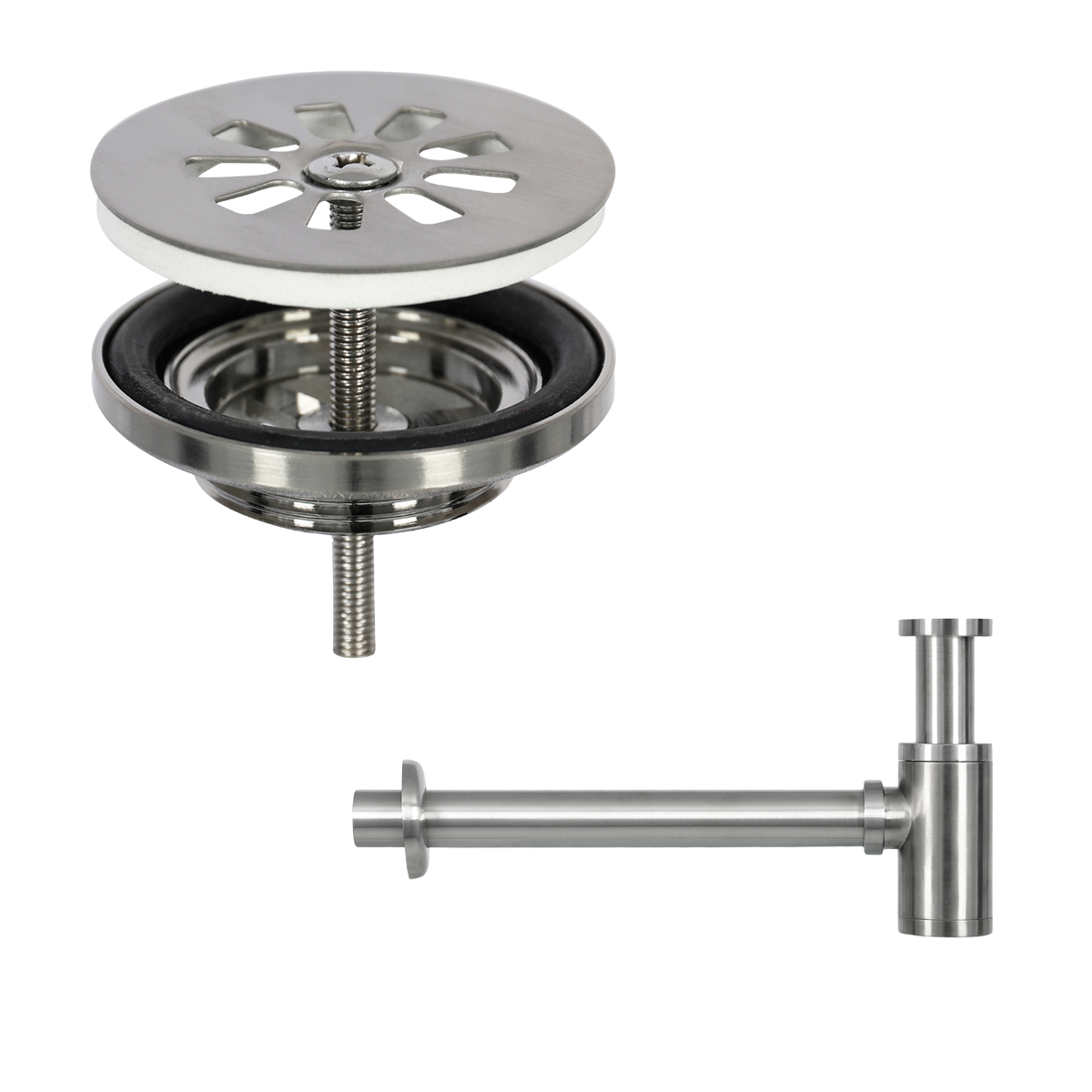 Flat Fonteinset - Keramiek - Kraan Recht Mat Chroom - 38 X 24 X 7 Cm