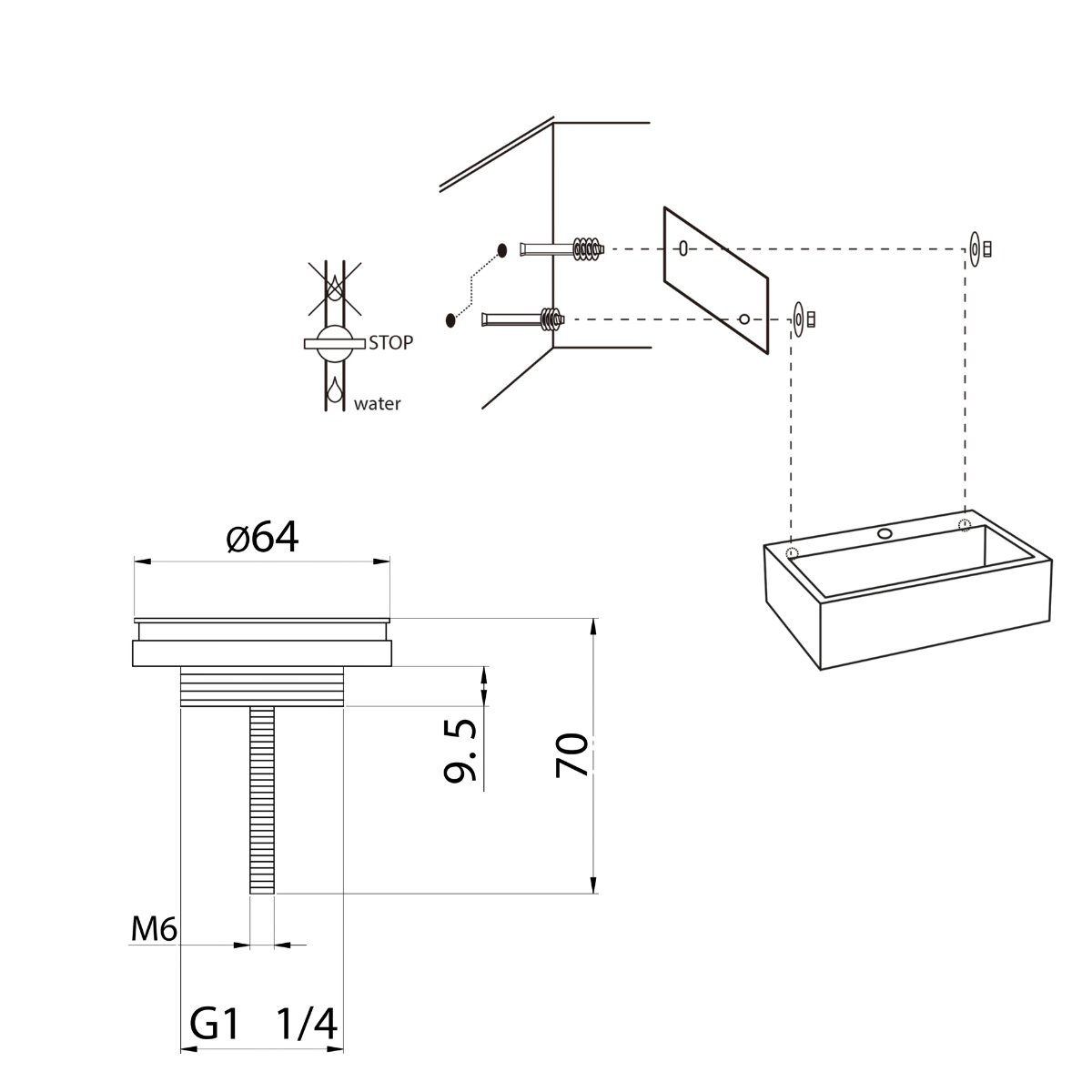Flat Fonteinset - Keramiek - Kraan Recht Mat Goud - 38 X 24 X 7 Cm