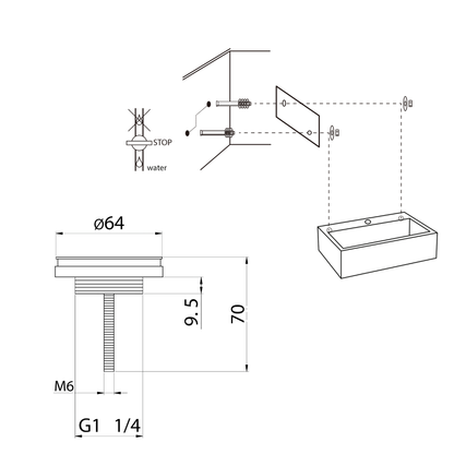 Flat Fonteinset - Keramiek - Kraan Recht Mat Goud - 38 X 24 X 7 Cm