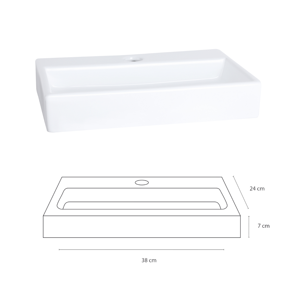Flat Fonteinset - Keramiek - Kraan Recht Mat Goud - 38 X 24 X 7 Cm