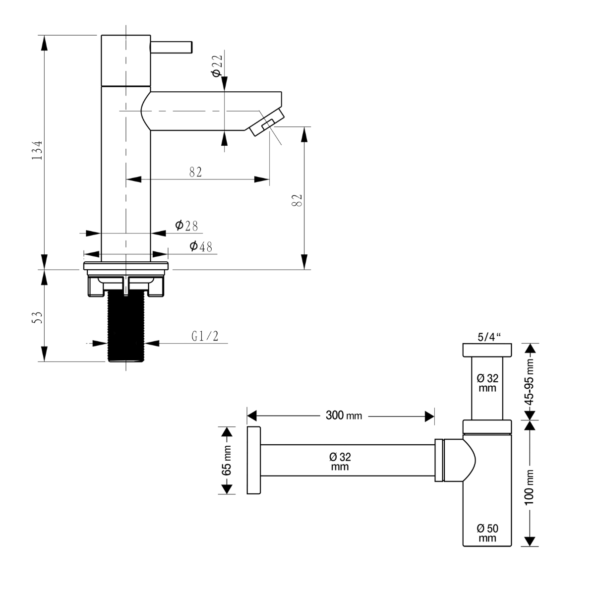 Flat Fonteinset - Beton Lichtgrijs - Kraan Recht Mat Zwart - 38 X 24 X 8 Cm
