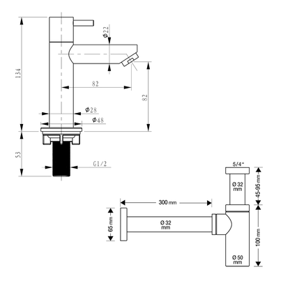 Flat Fonteinset - Beton Lichtgrijs - Kraan Recht Mat Zwart - 38 X 24 X 8 Cm
