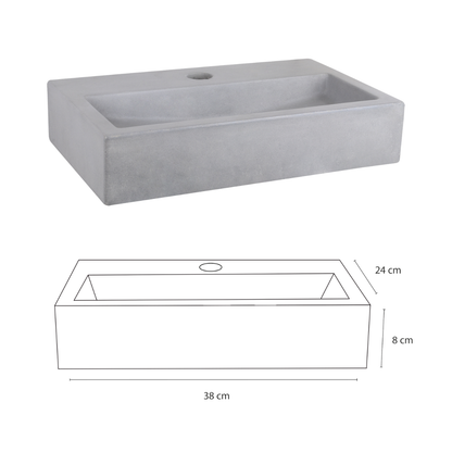 Flat Fonteinset - Beton Lichtgrijs - Kraan Recht Mat Zwart - 38 X 24 X 8 Cm