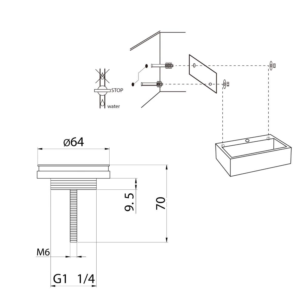 Flat Fonteinset - Keramiek - Kraan Recht Mat Zwart - 38 X 24 X 7 Cm