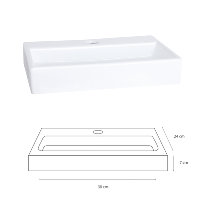 Flat Fonteinset - Keramiek - Kraan Recht Mat Zwart - 38 X 24 X 7 Cm