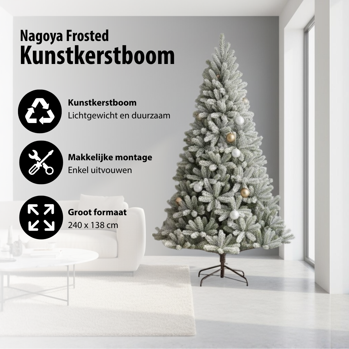 Nagoya X-Mas Tree Green Frosted Tips 2230 - H240Xd138Cm