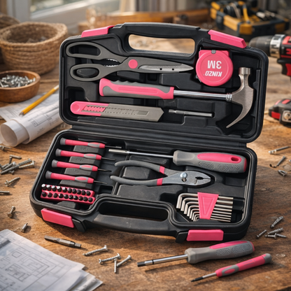 Kinzo Gereedschapsset 39 Stuks - Voor Huishoudelijk Gebruik - Pink
