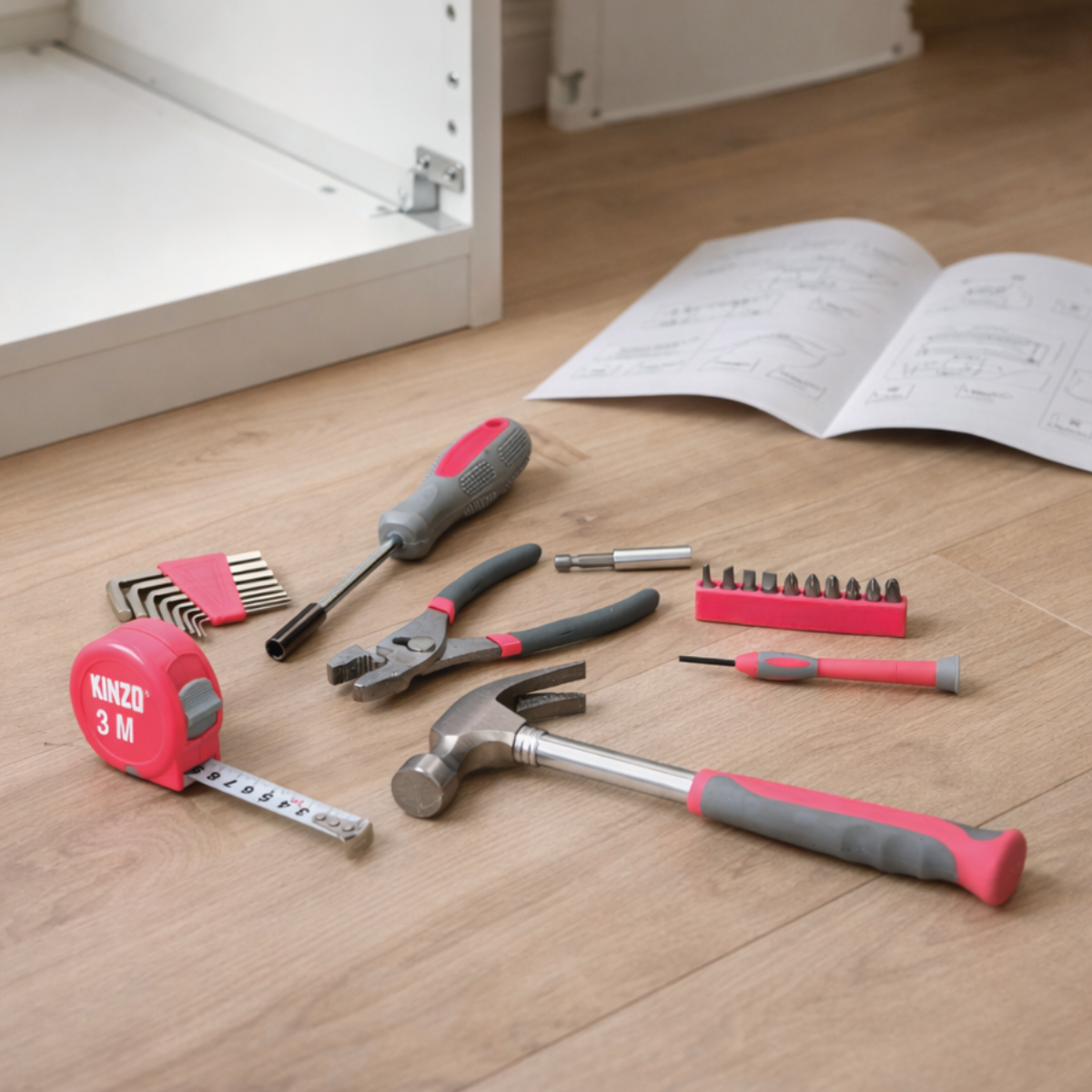 Kinzo Gereedschapsset 39 Stuks - Voor Huishoudelijk Gebruik - Pink
