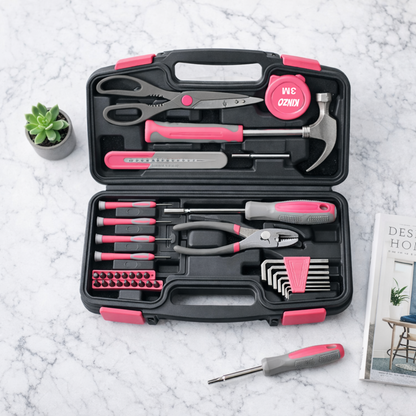 Kinzo Gereedschapsset 39 Stuks - Voor Huishoudelijk Gebruik - Pink