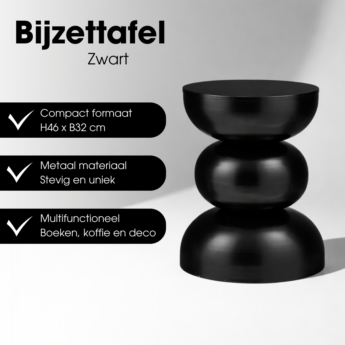 Luna Bijzettafel - H46 X Ø32 Cm - Ijzer - Zwart