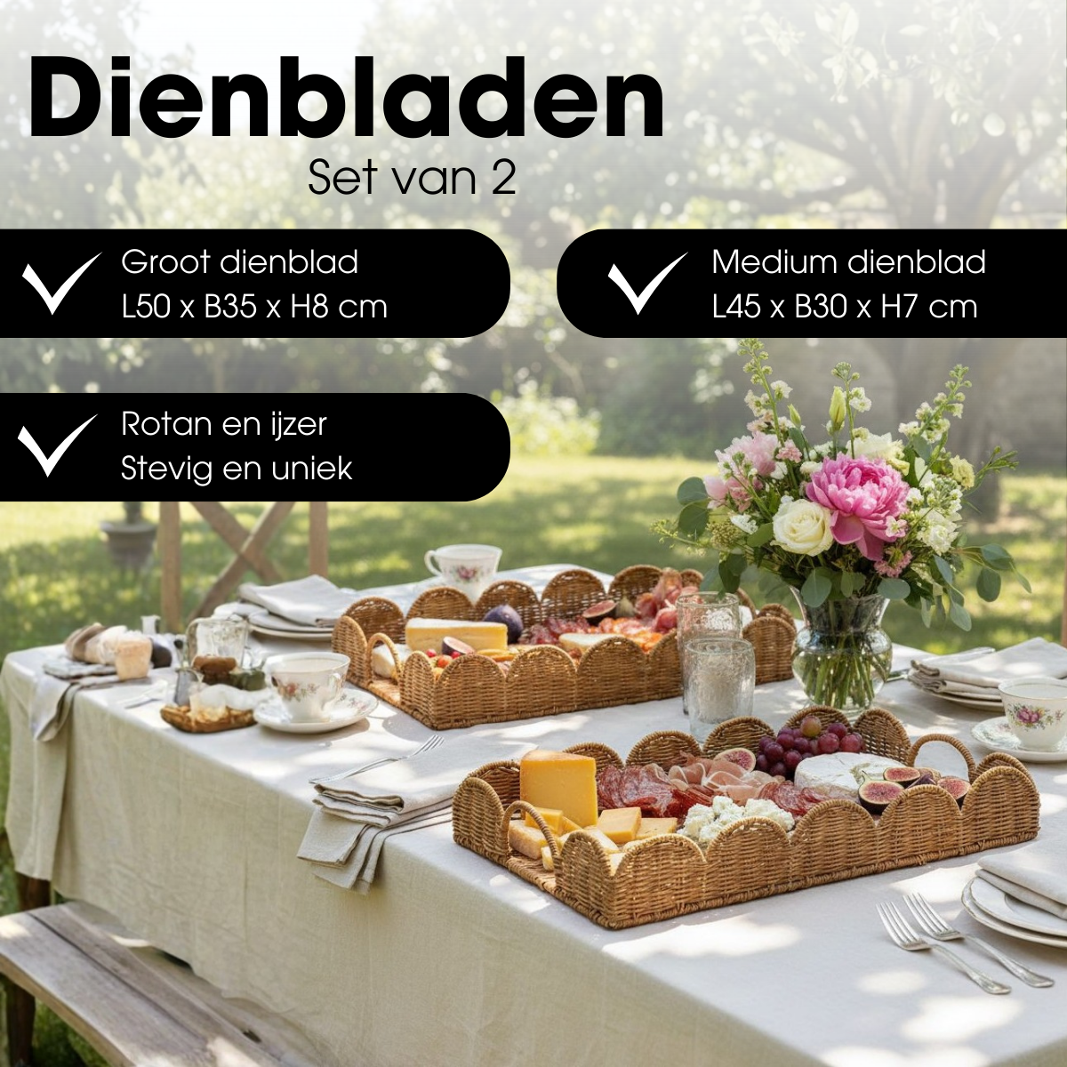 Eleta Dienblad Rechthoekig Set Van 2 - L50 X B35 X H8 Cm