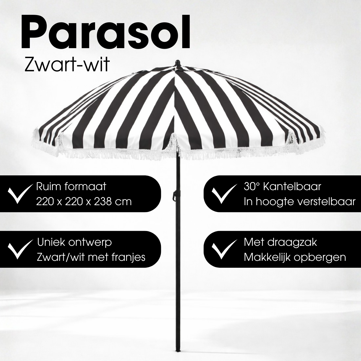 Parasol Osborn Zwart - H238 X Ø220 Cm