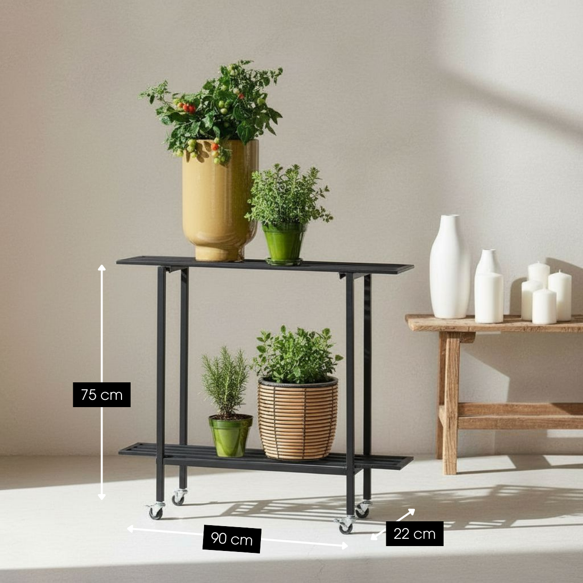 Greenrax Plantentafel Zwart - L90 X B22 X H75 Cm