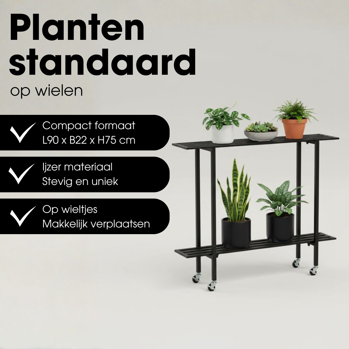 Greenrax Plantentafel Zwart - L90 X B22 X H75 Cm