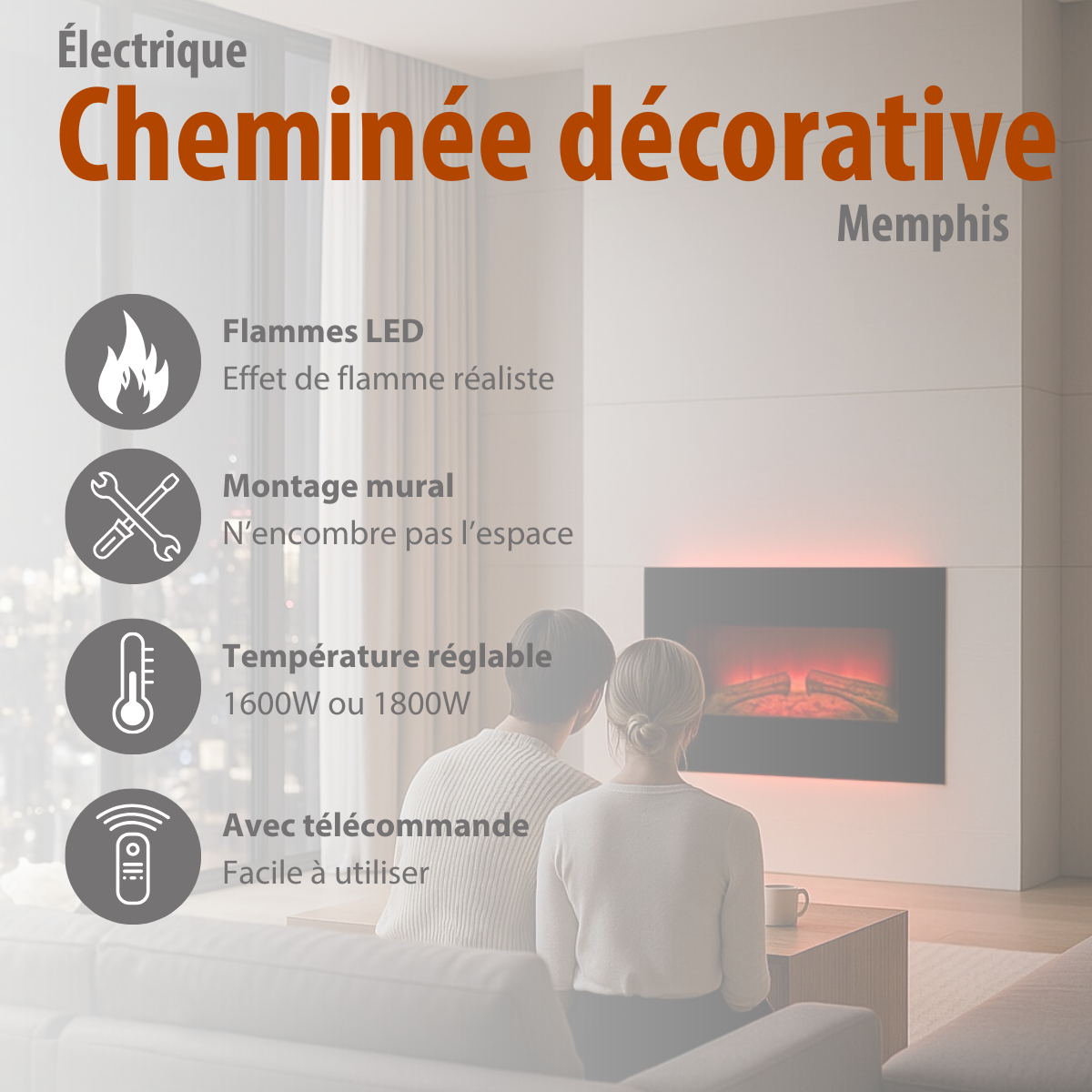 Heater Wall Memphis Led 80Cm