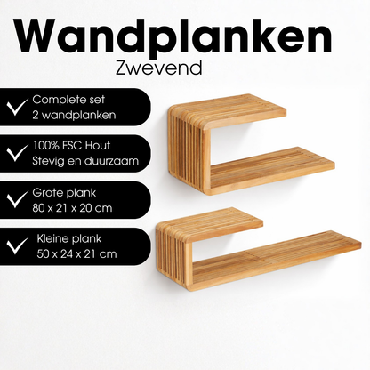 Josha Wandplank - Set Van 2 - L80 X B21 X H20 Cm - Bruin