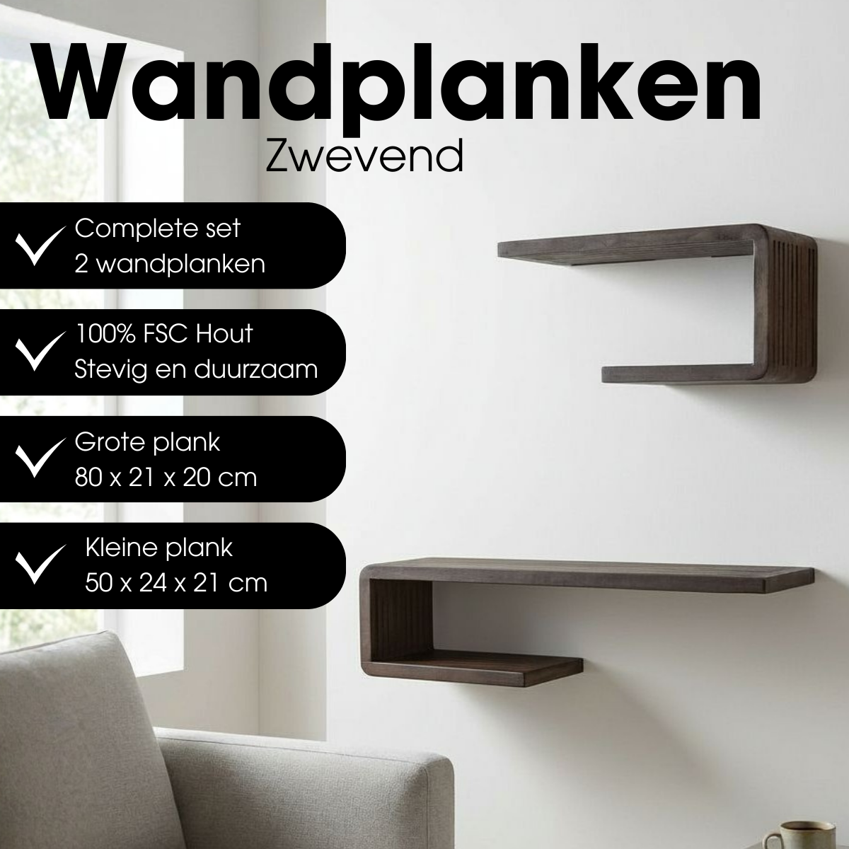 Josha Wandplank Donkerbruin Set Van 2