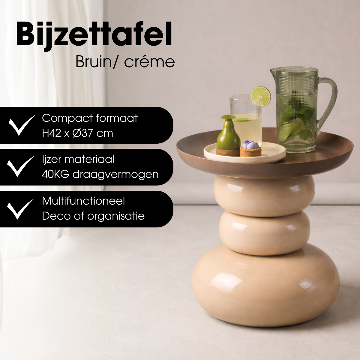 Zita Bijzettafel Crème