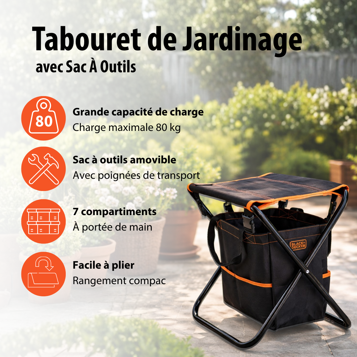 Garden Stool With Tool Bag