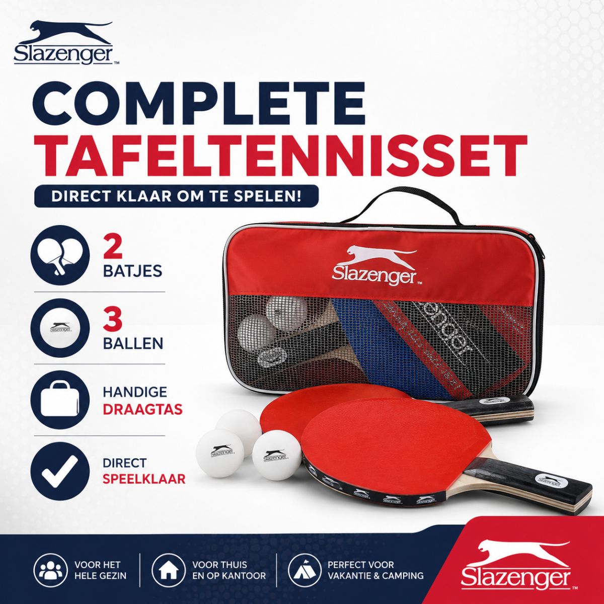Slazenger Tafeltennisset - 6-Delig - 2 Bats - 3 Ballen - Opbergtas