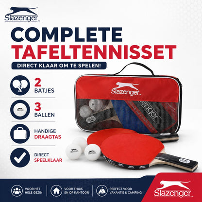 Slazenger Tafeltennisset - 6-Delig - 2 Bats - 3 Ballen - Opbergtas