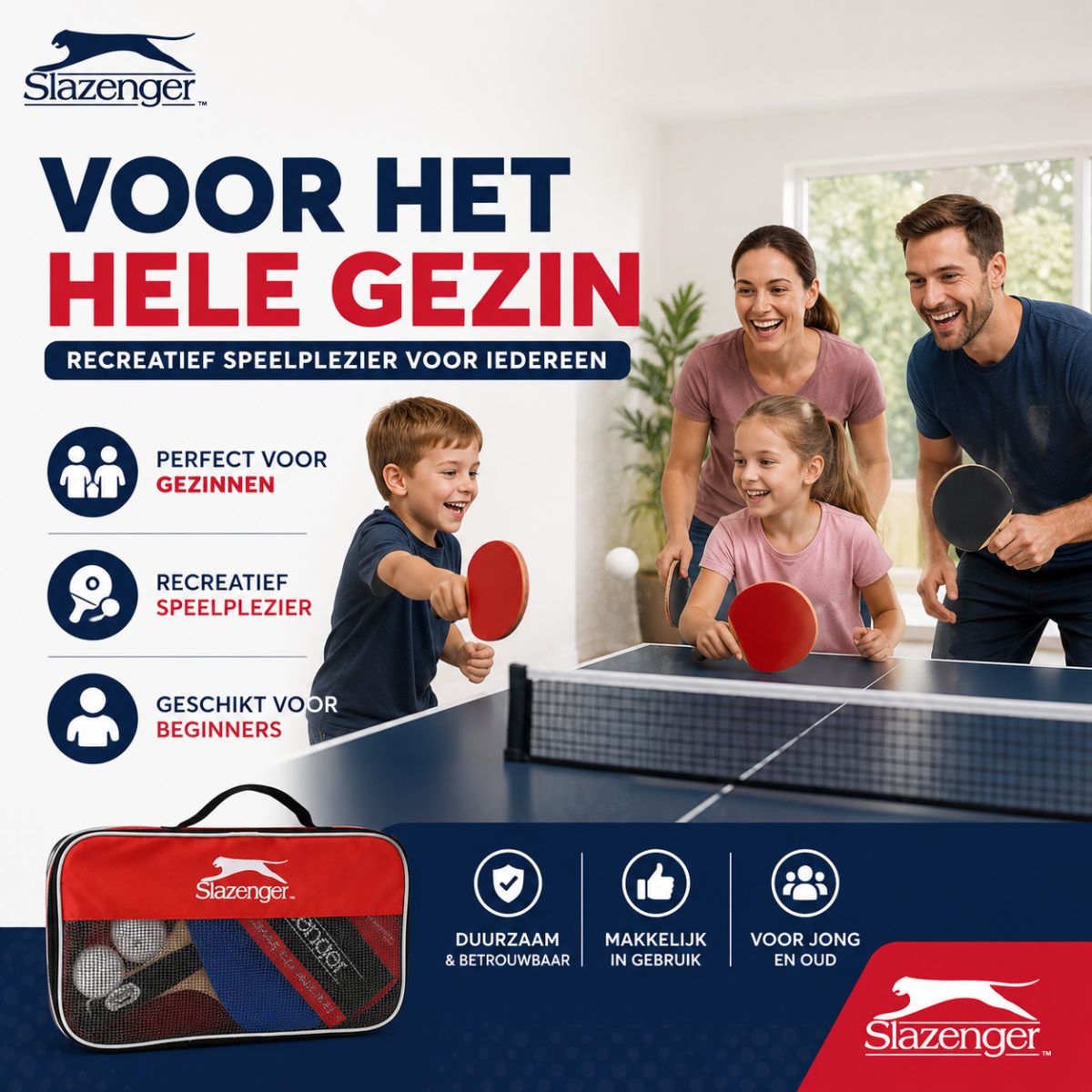 Slazenger Tafeltennisset - 6-Delig - 2 Bats - 3 Ballen - Opbergtas