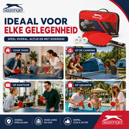 Slazenger Tafeltennisset - 6-Delig - 2 Bats - 3 Ballen - Opbergtas