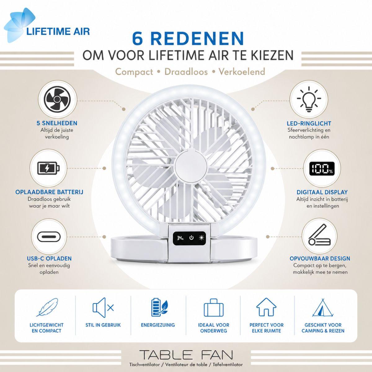 Fan Table Usb 1200Mah