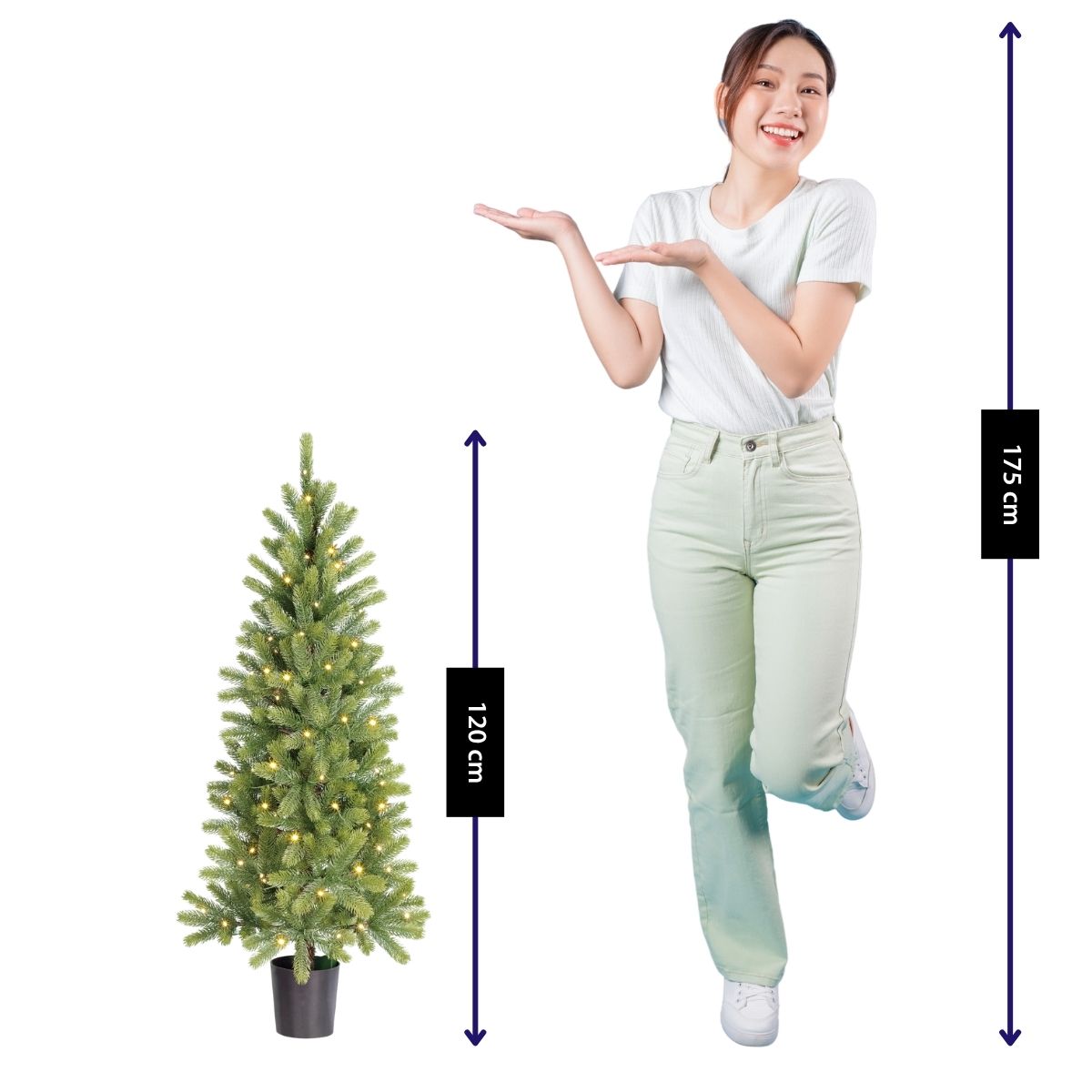 Nagoya Artificial Christmas Tree With Led Lights And Timer Function - H120 X Ø60 Cm - Green