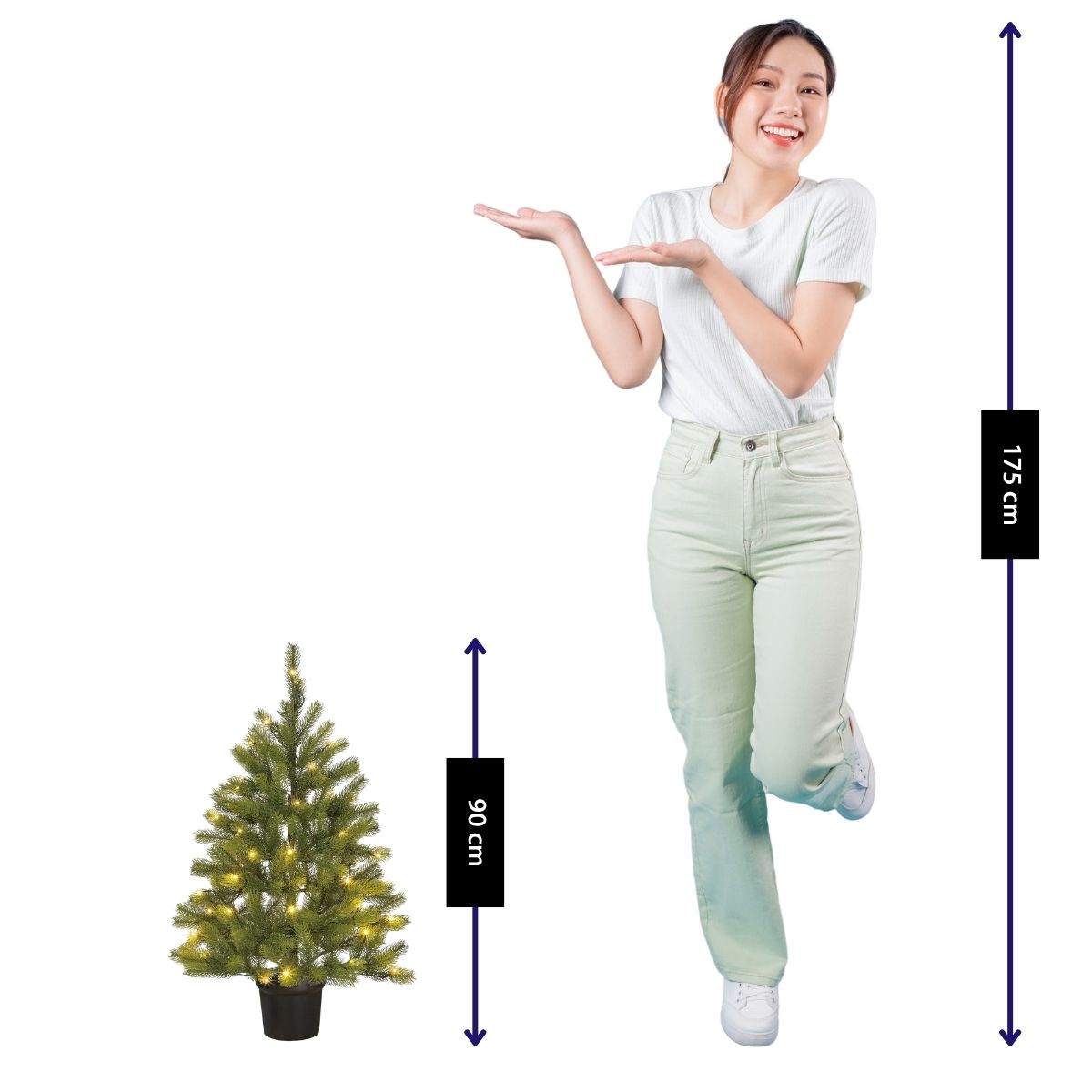 Nagoya Potted Artificial Christmas Tree With Led Lights - H90 X Ø55 Cm - Green