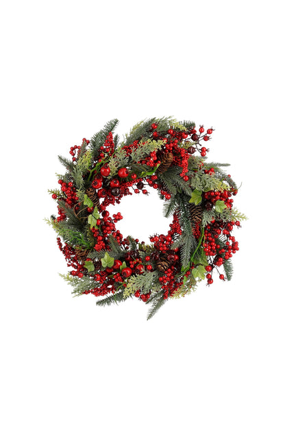Norah Christmas Wreath With Pinecones - H13 X Ø50 Cm - Red