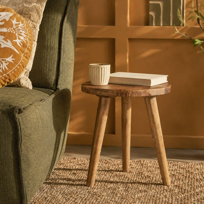 Bold Side Table Recycled Wood Brown - H28Xd26Cm