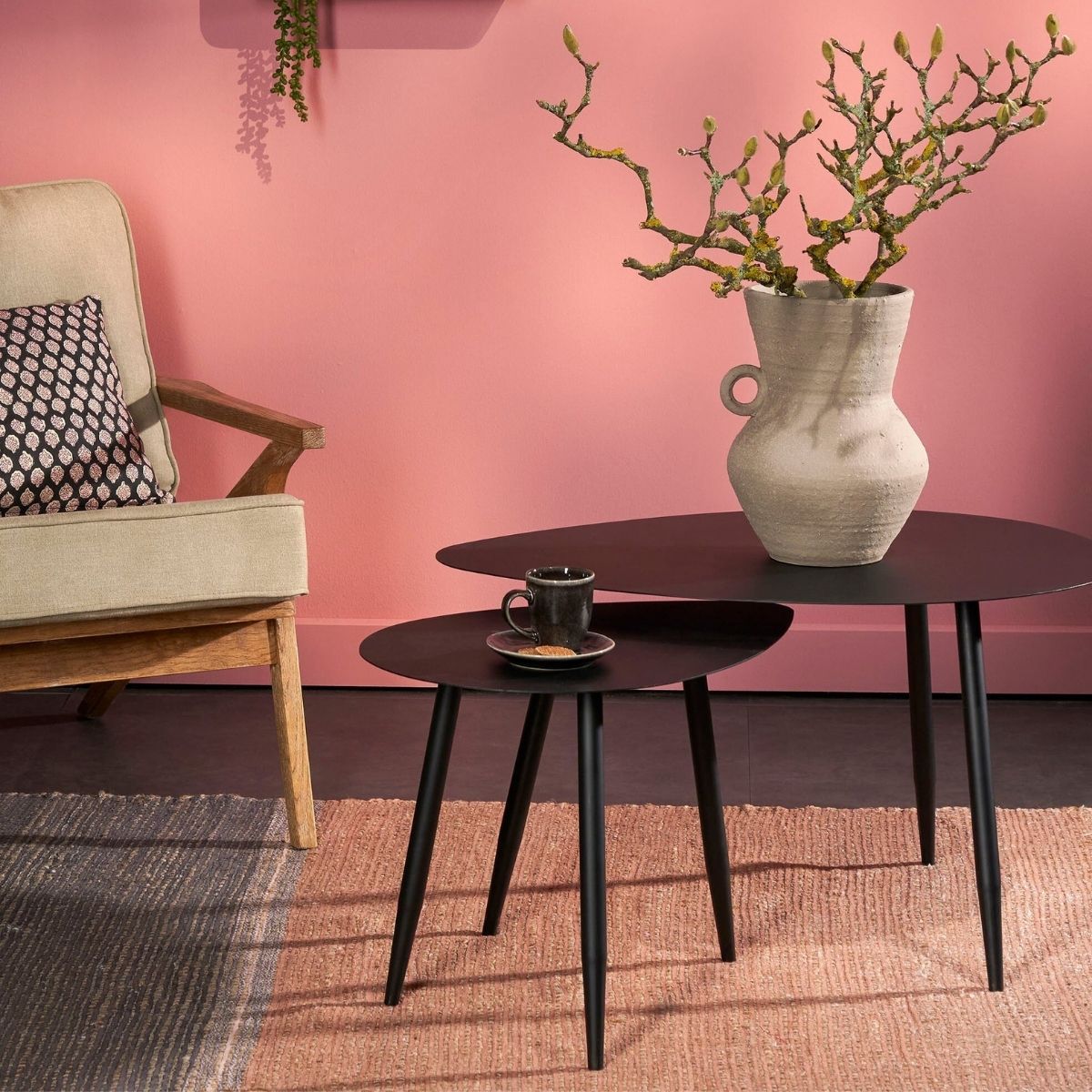 Side Table Black Set Of 2 - L80Xw60Xh47Cm