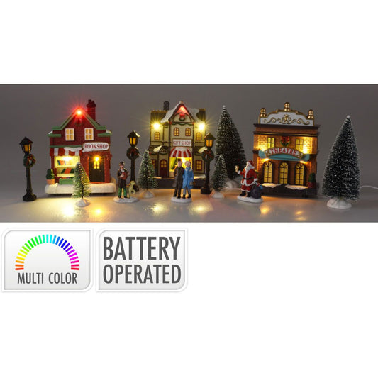 Dorpstraat Met Verlichte Kersthuisjes - Wintertafereel