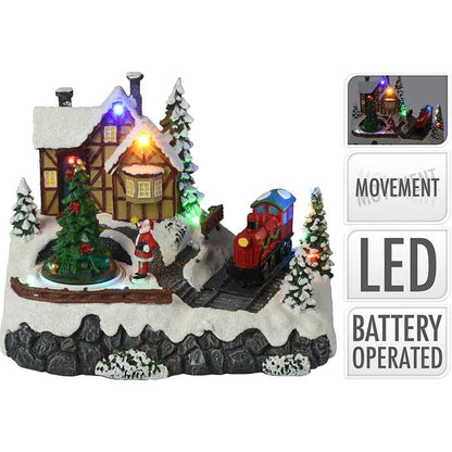 Kersttafereel - Trein - Met Verlichting En Beweging - Op Batterijen