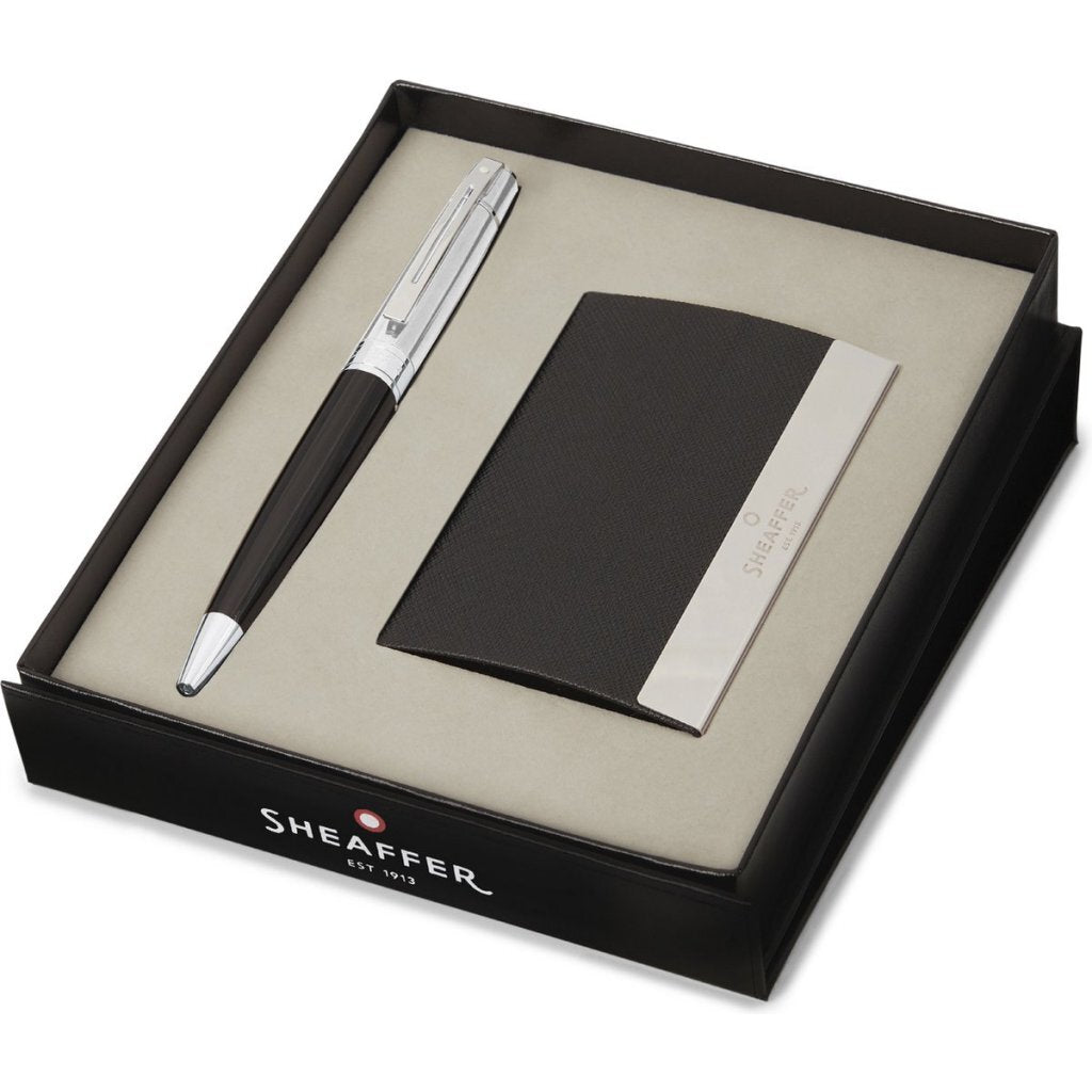 Sheaffer Sf-G2931451-3 Balpen 300 M Giftset Glossy Black Chrome Plated + Visitekaarthouder