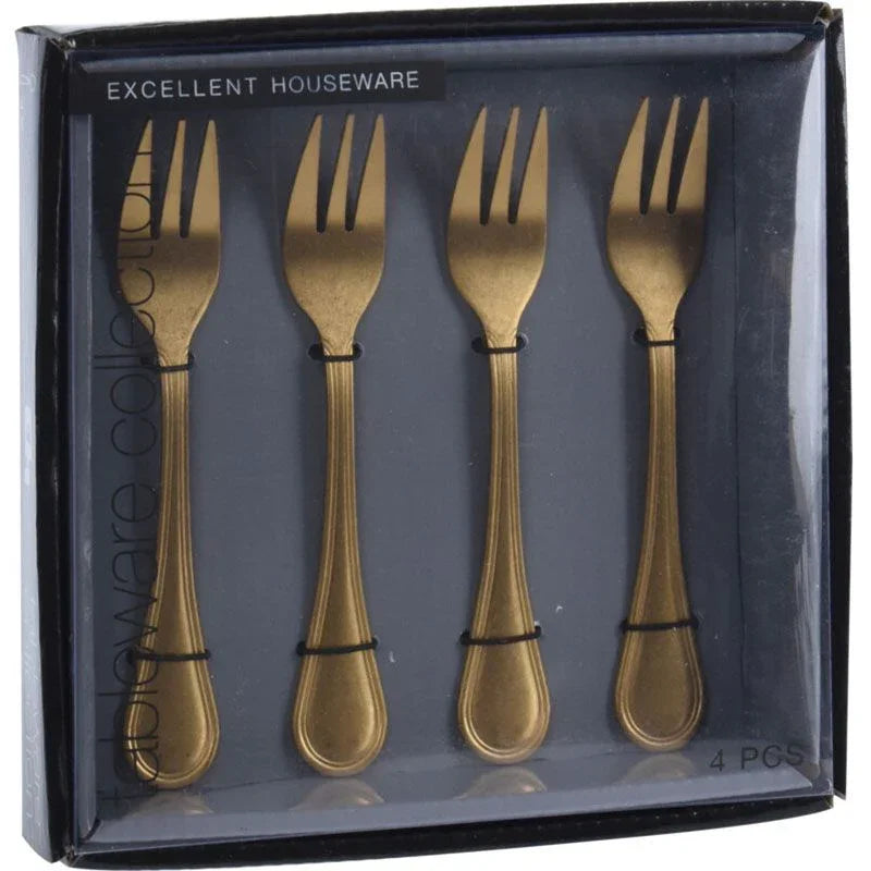 Excellent Houseware Gebaksvorkjes - 4 Stuks - Goudkleurig